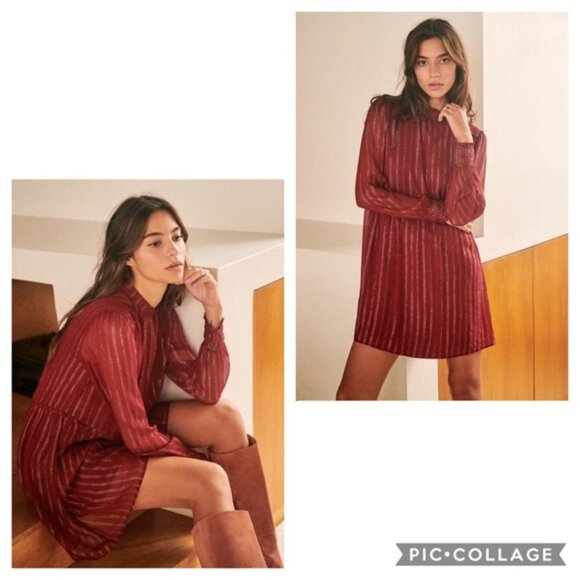 Sezane Odile Silk Metallic Stripe Mini Dress - Picture 3 of 11